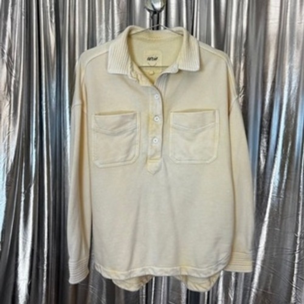 Aerie Butter Yellow Collared Oversized Pullover Sweatshirt